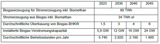 Potenziale der installierten Biogas-Verstromunskapazität. Quelle: Strommarktdesign-Studie des BEE