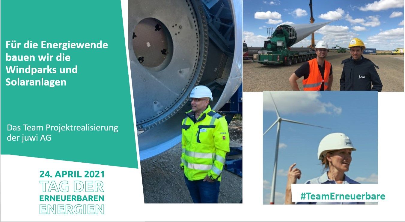 Collage von Mitarbeitenden der juwi AG bei der Arbeit
