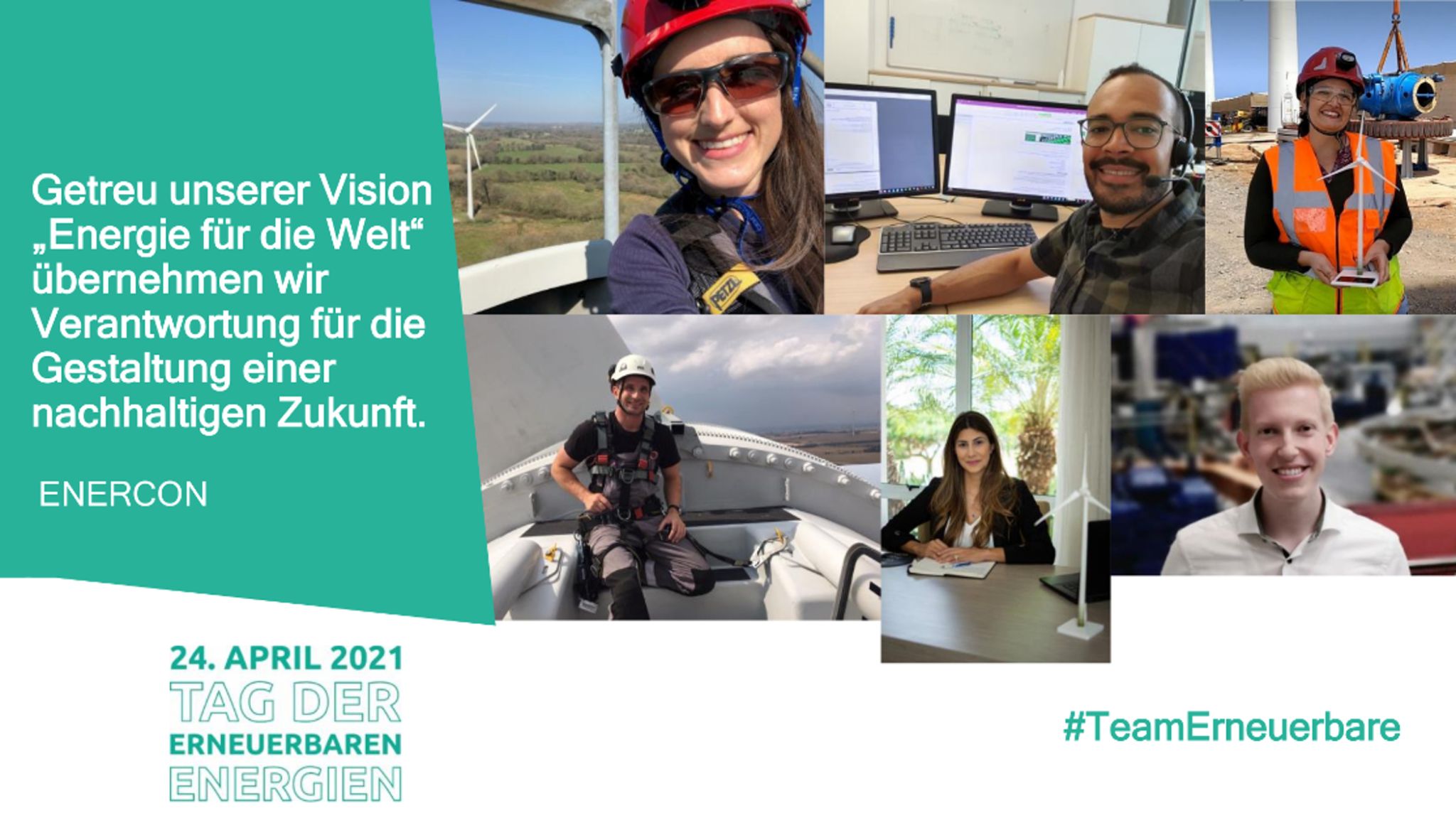 Collage von Mitarbeitenden von ENERCON bei der Arbeit