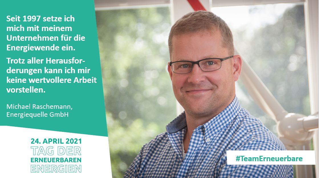 Portraitbild von Michael Raschemann mit Zitat zur Energiewende
