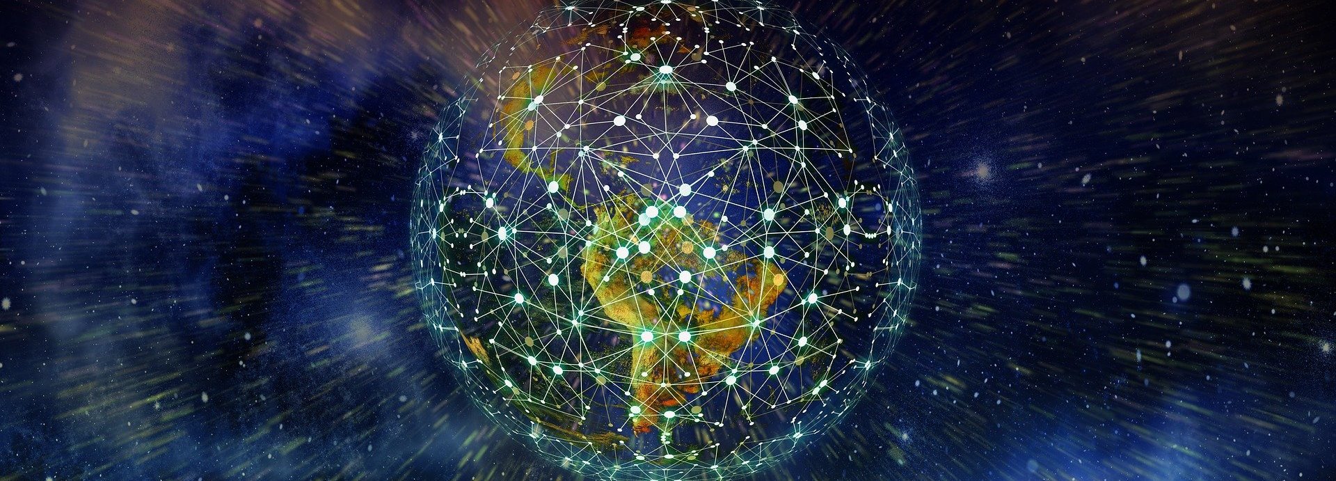 Beschreibung: Symbolhafte Vernetzung über eine Weltkugel