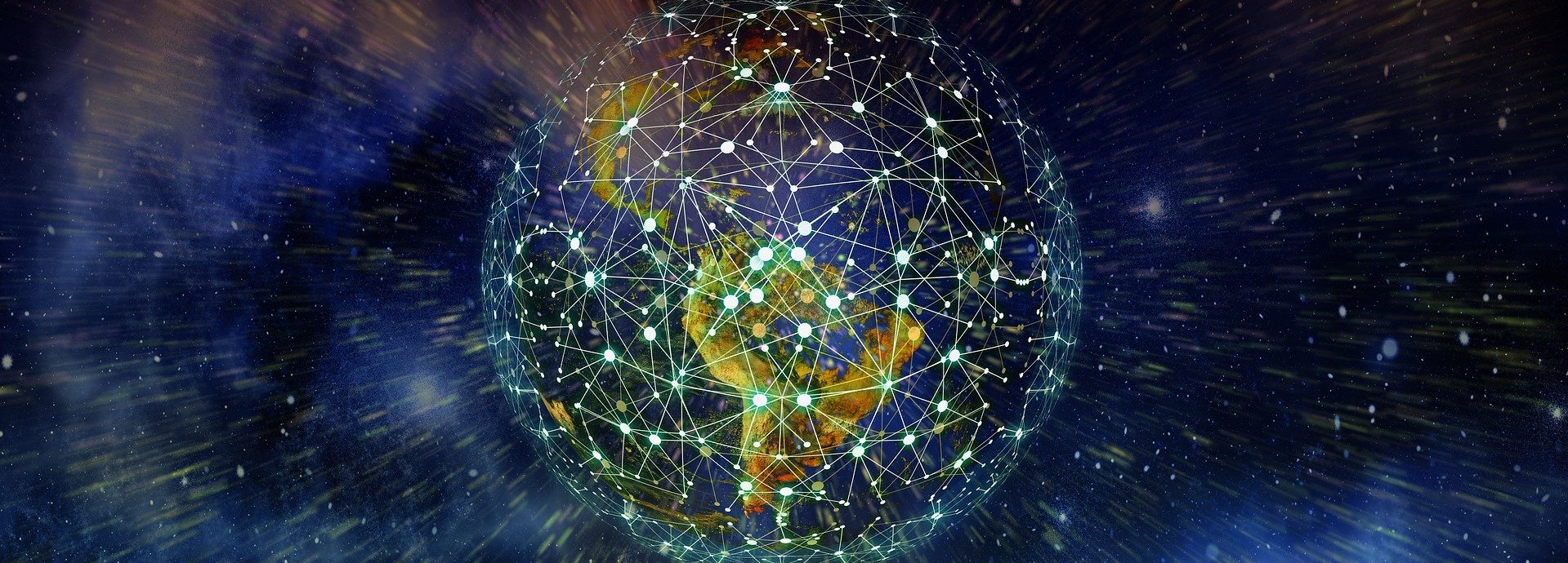Beschreibung: Symbolhafte Vernetzung über eine Weltkugel