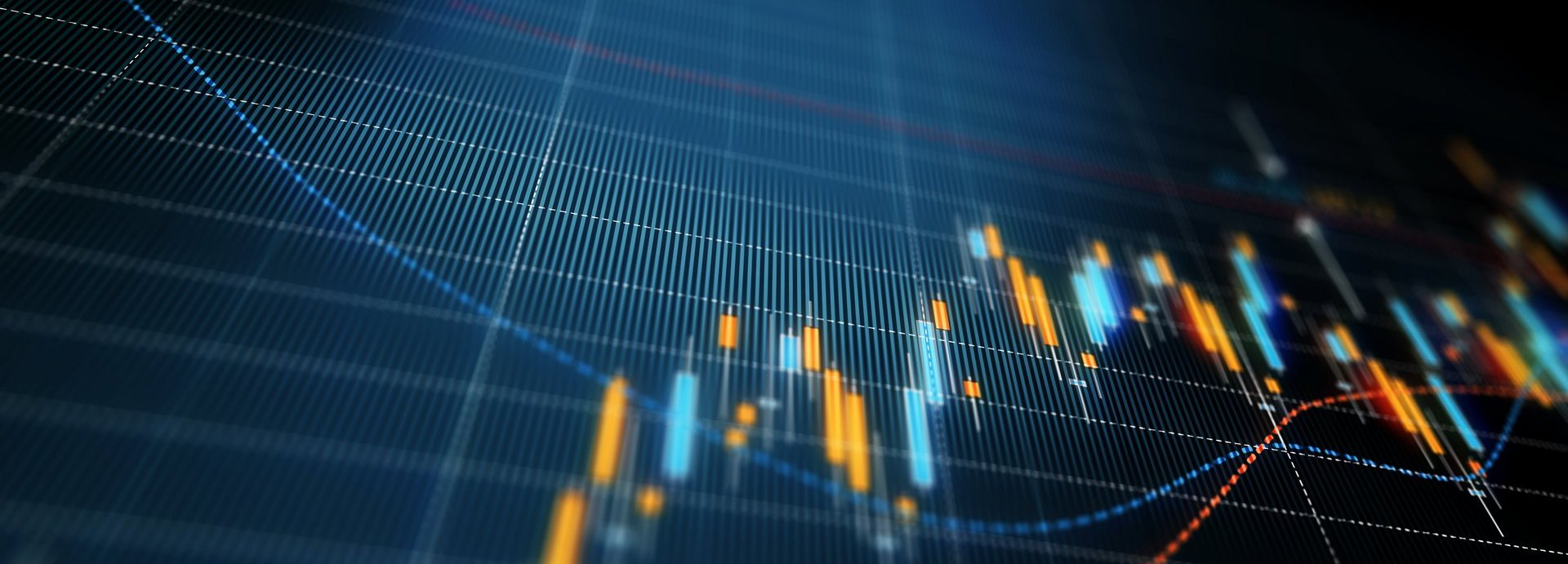 Beschreibung: Bunte Graphen auf blauer elektronischer Tafel
