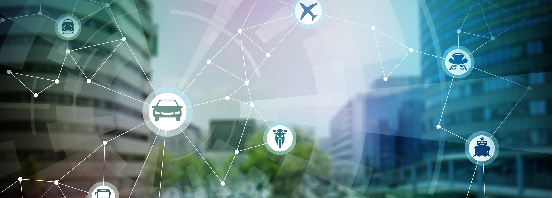 Beschreibung: Verschiedene Symbole mit Gebäuden im Hintergrund 