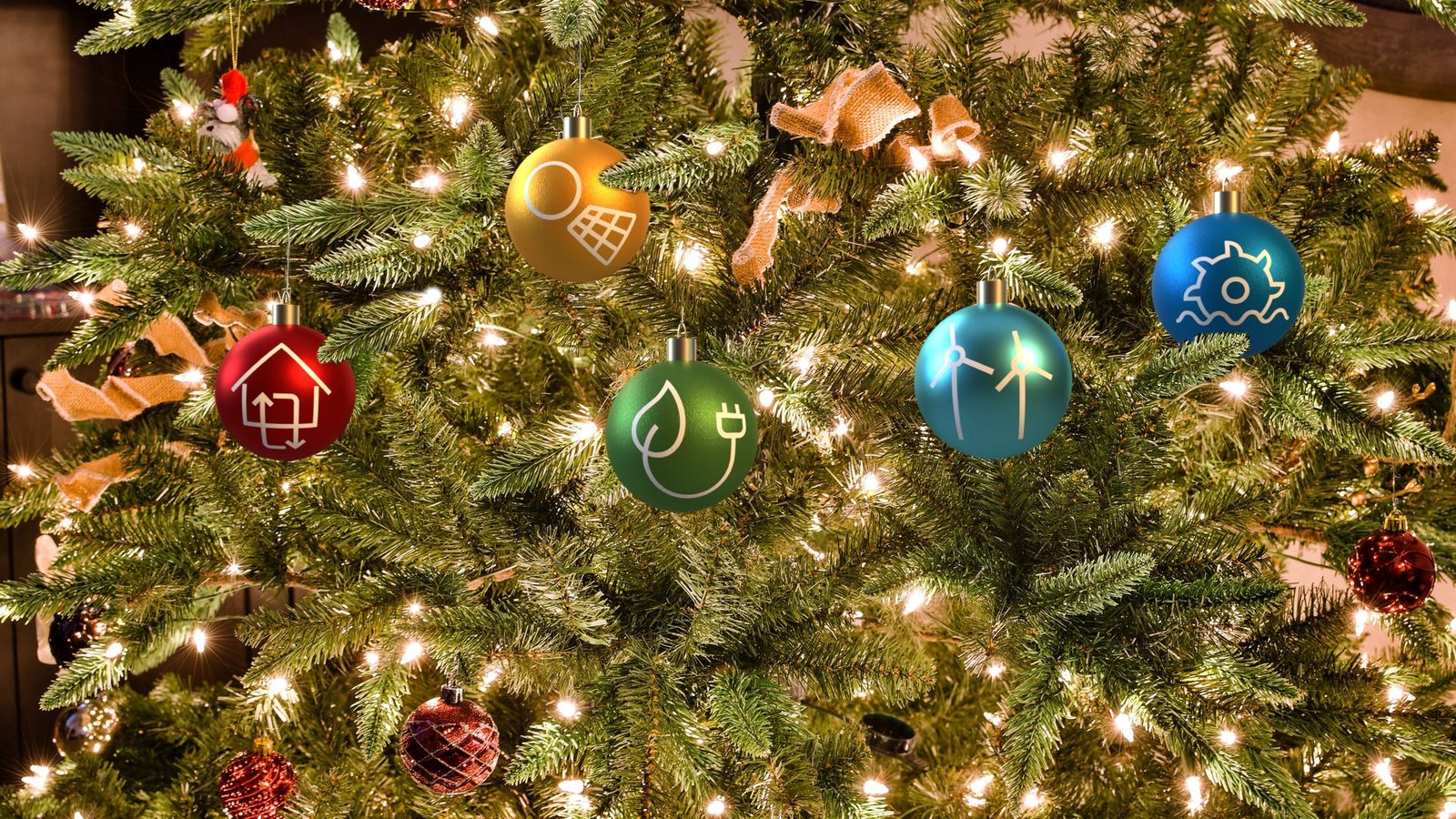 Bildbeschreibung: Goldener Glitter mit Weihnachtsbaumkugeln