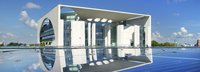 Auf dem Dach des Bundeskanzleramt installiert ist eine Photovoltaikanlage mit 150  Kilowatt  Spitzenleistung . Sonne, Sonnenenergie, Solarenergie, regenerativ, Energie, umweltfreundlich, erneuerbar, Strom, Elektrizitaet. Berlin Tiergarten. 28. Mai 2004