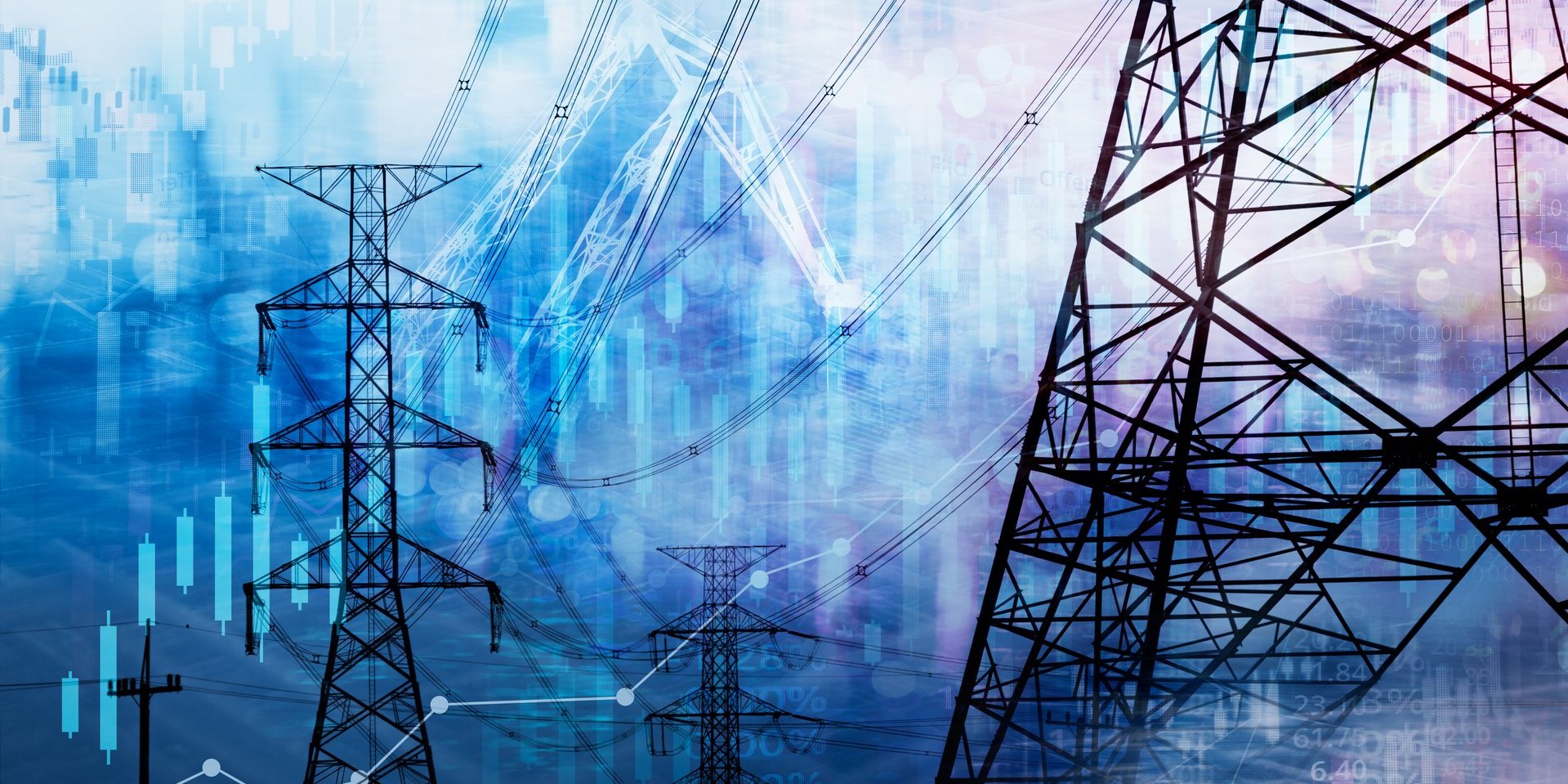 marktaktiendiagramm und informationen mit stadtlicht und strom- und energieanlagenindustrie und blauem hintergrund des geschäfts