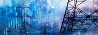 marktaktiendiagramm und informationen mit stadtlicht und strom- und energieanlagenindustrie und blauem hintergrund des geschäfts