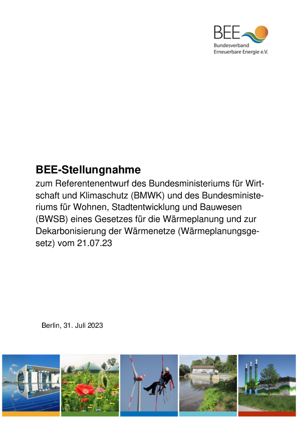 BEE-Stellungnahme zum Wärmeplanungsgesetz vom 27.07.2023