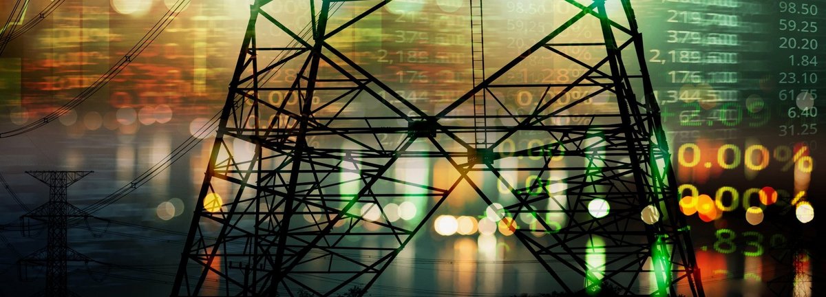 market stock graph and information with city green blue light and electricity pole and energy facility industry and business background